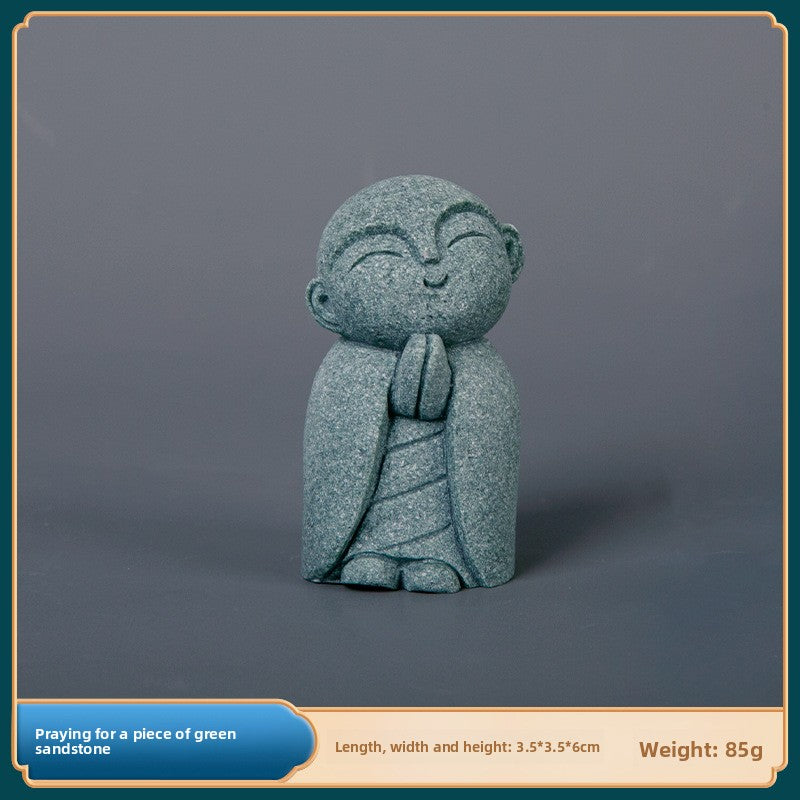zensoullab Green Sand Stone Japanese Style Little Monk Home Aromatherapy Decoration Kyoto Kanzan Shape Fish Tank Aquarium Bonsai Matching Ornament