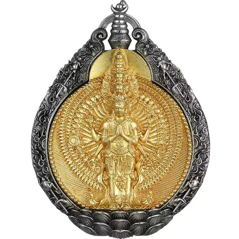 zensoullab High-End Zodiac Pendant Thousand-Hand Guanyin Vintage Distressed Unisex Tibetan Style Protection Necklace Ethnic Style Couple Pendant