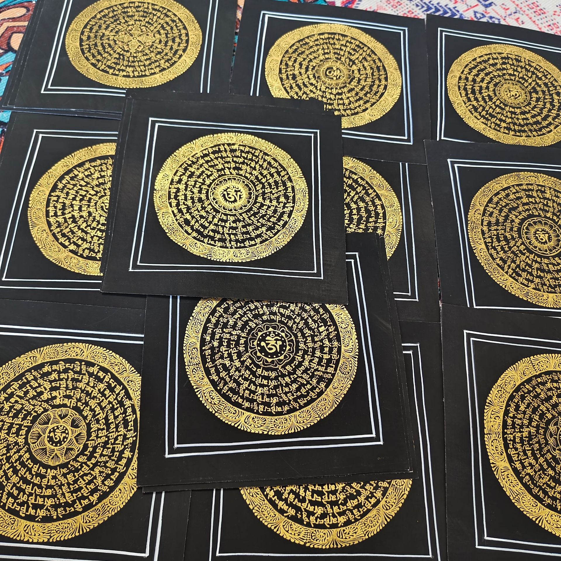 zensoullab Nepal Hand-painted Black Gold Sutra Thangka Tibetan Six-word Mantra Mandala Entrance Living Room Decorative Hanging Painting