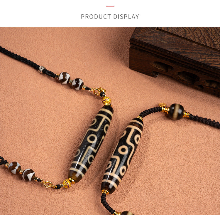 zensoullab Natural Yellow Nine-Eye Dzi Bead Necklace Taiwan Work Agate Pendant Unisex Couple Style Braided Necklace In Stock