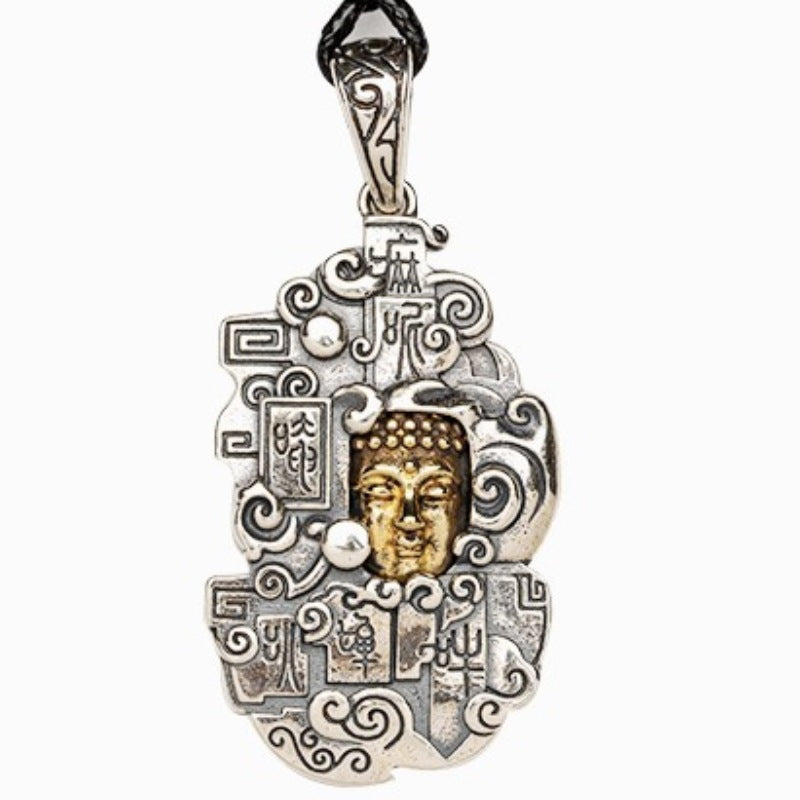 zensoullab Thai Silver Personalized Retro Six-Word Mantra Buddha Head Armor Trendy Creative Peace Jewelry Necklace Pendant for Men and Women