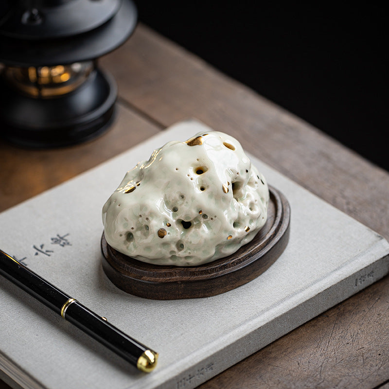 zensoullab Creative Ceramic Taihu Stone Small Incense Burner Home Indoor Aromatherapy Burner Zen Study Tea Room Incense Ornament Decoration