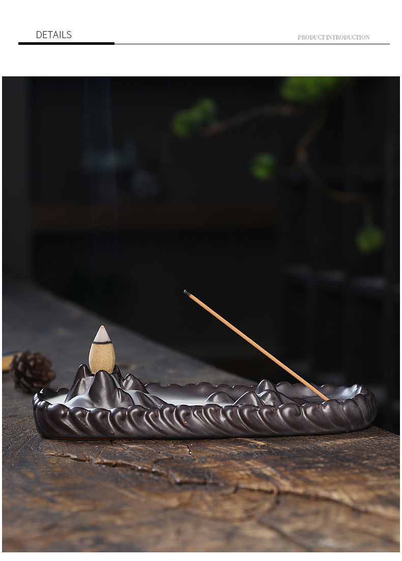 Ceramic Backflow Incense Burner Creative Mountain Waterfall Backflow Incense Burner Three-in-One Incense Burner Home Decor