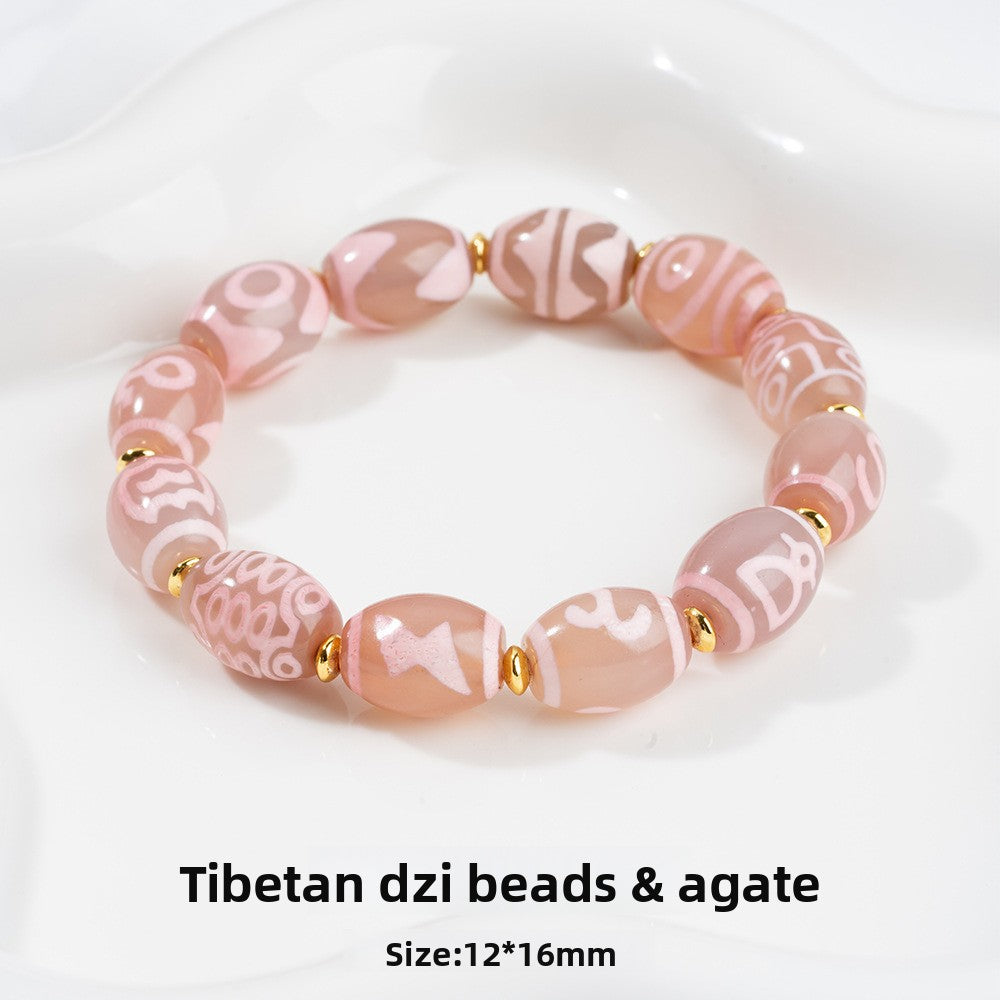 zensoullab Natural Agate Dzi Bead Bracelet Fashion Versatile Unisex Couple Style Tiger Tooth Multi-Totem Single Circle Bracelet