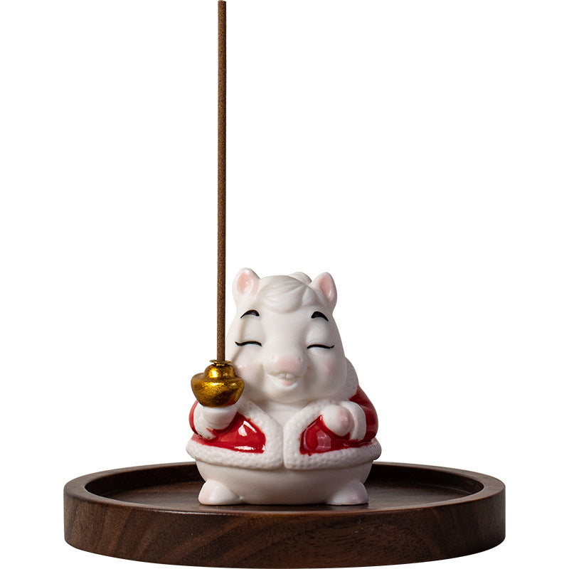 zensoullab Creative Ceramic Little Fortune Horse Incense Burner Cute Incense Holder Incense Stand Incense Tray Year of the Horse Mascot Aromatherapy Burner Incense Ceremony Ornament