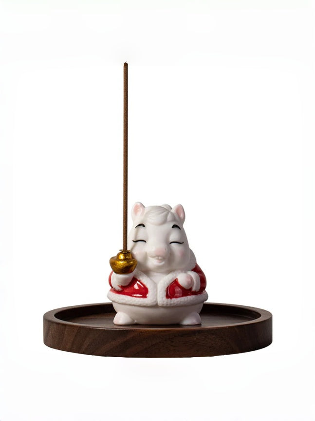 zensoullab Creative Ceramic Little Fortune Horse Incense Burner Cute Incense Holder Incense Stand Incense Tray Year of the Horse Mascot Aromatherapy Burner Incense Ceremony Ornament