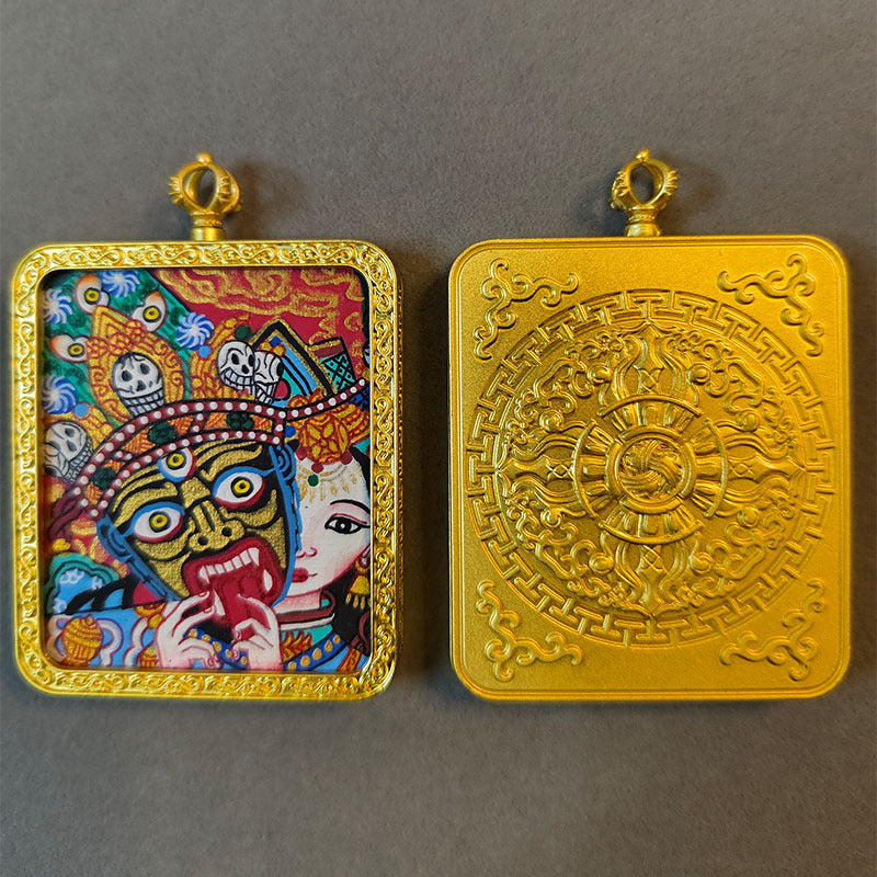 zensoullab Nepal Hand-painted Female God of Wealth Zaki Ram Past and Present Life Thangka Tibetan God of Wealth Small Thangka Gawu Box Pendant
