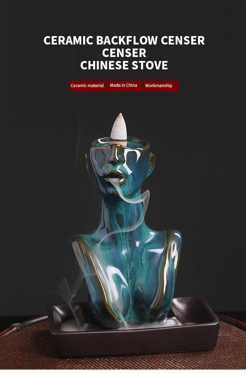 Ceramic European and American Beauty Statue Backflow Incense Burner Creative Beauty Sandalwood Incense Backflow Burner Home Decor