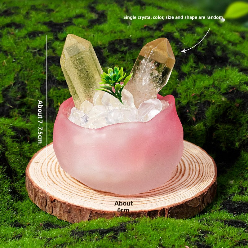 zensoullab Natural White Crystal Cluster Potted Yellow Crystal Single Crystal Crystal Column Tea Cup Micro Landscape Home Desktop Ornament