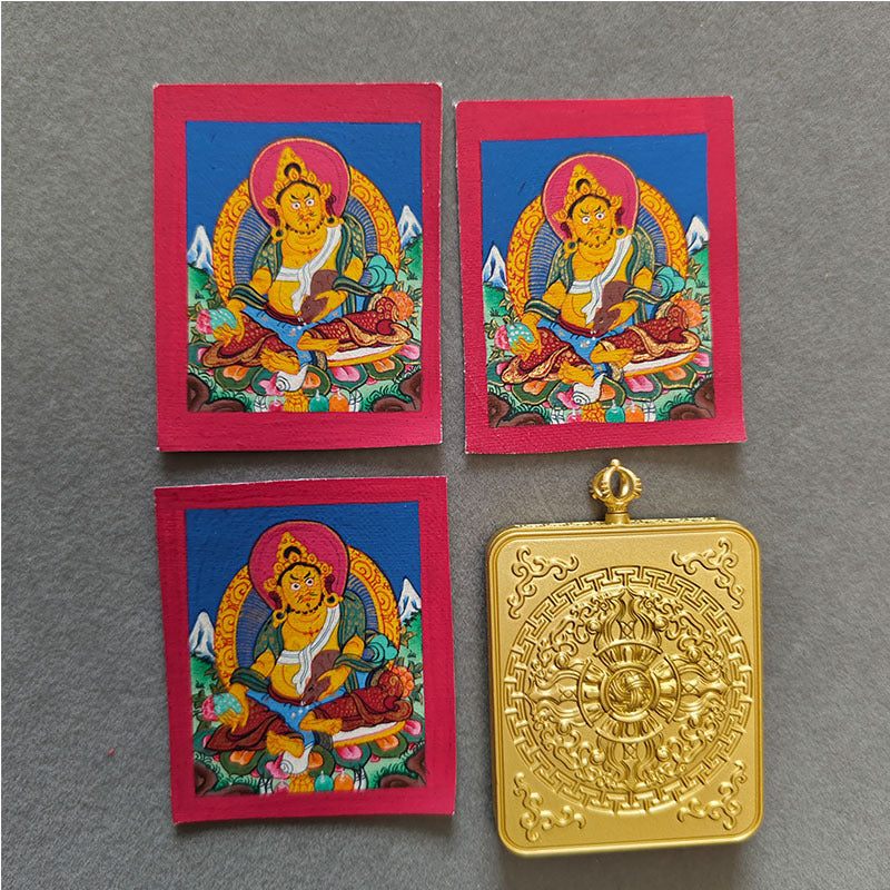 zensoullab Yellow God of Wealth Hand-painted Small Thangka Nepal Pure Hand-painted Square Round Tibetan Thangka Zodiac Guardian Pendant