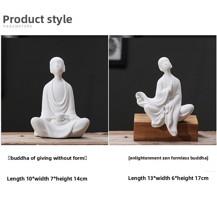 zensoullab Zen Ceramic Formless Buddha Handmade White Porcelain Little Monk Figurine Home Living Room Tea Ceremony Chinese Decor Ornament