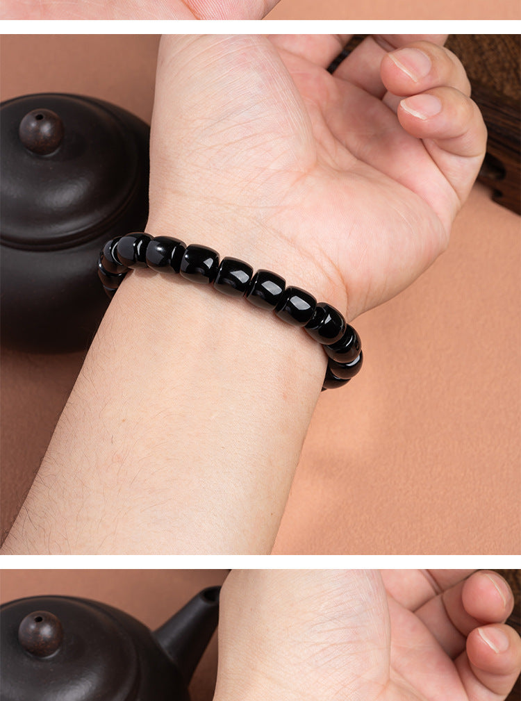 zensoullab Natural Straight-Cut Black Agate Dzi Bead Bracelet Fashion Versatile Unisex Couple Style Single Circle Medicine Tablet Bracelet In Stock