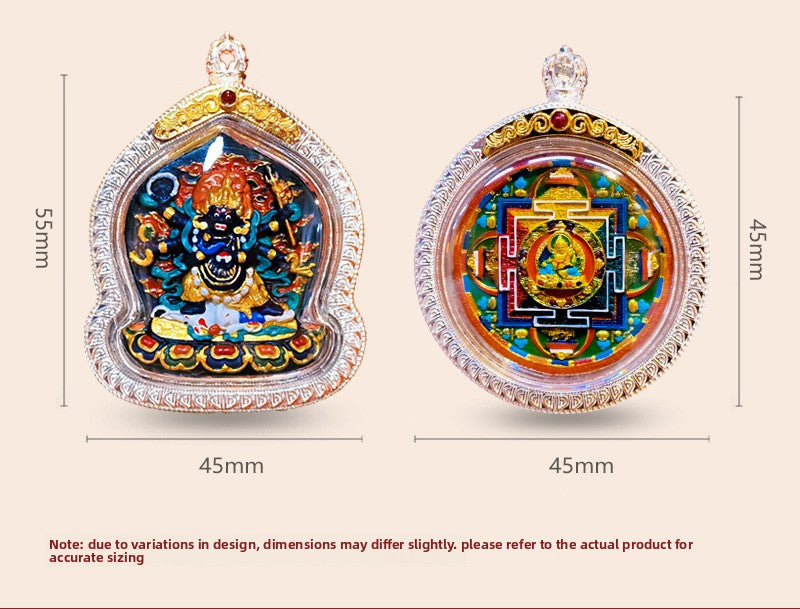 zensoullab Hand-painted Rubbing Thangka Three-dimensional Painted Black God of Wealth Gawu Box Pendant Necklace Zakiram Buddha Amulet