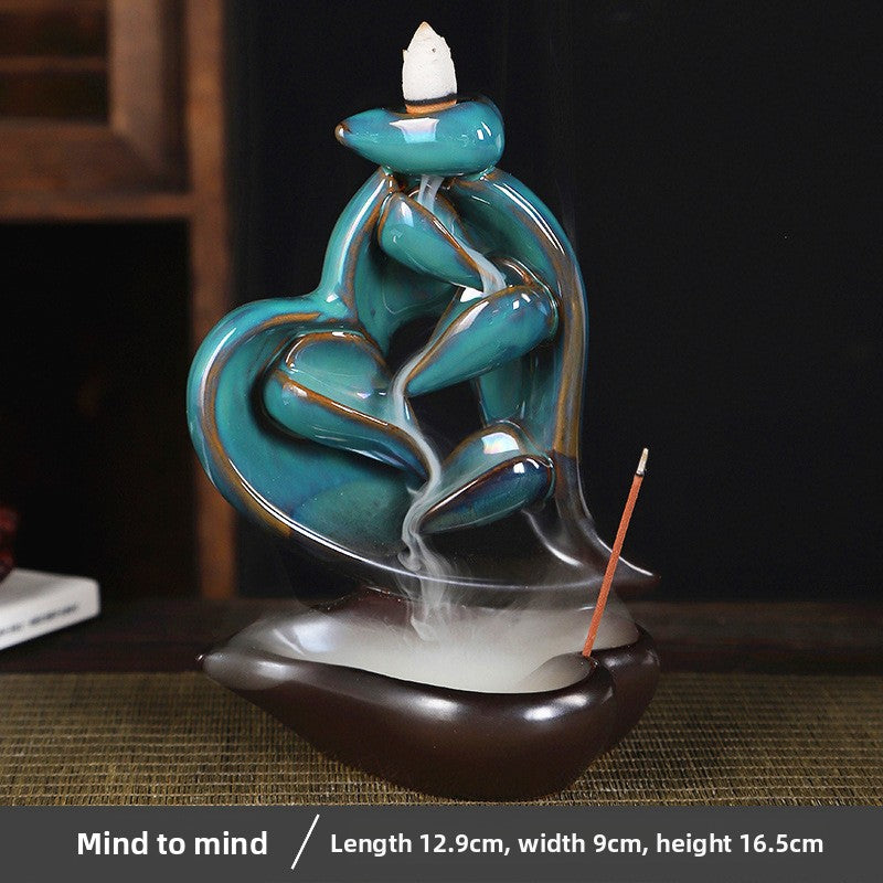 zensoullab Two-Faced Backflow Incense Burner Ceramic Mountain Water Flow Incense Burner Ceramic Incense Holder Office Creative Ornament