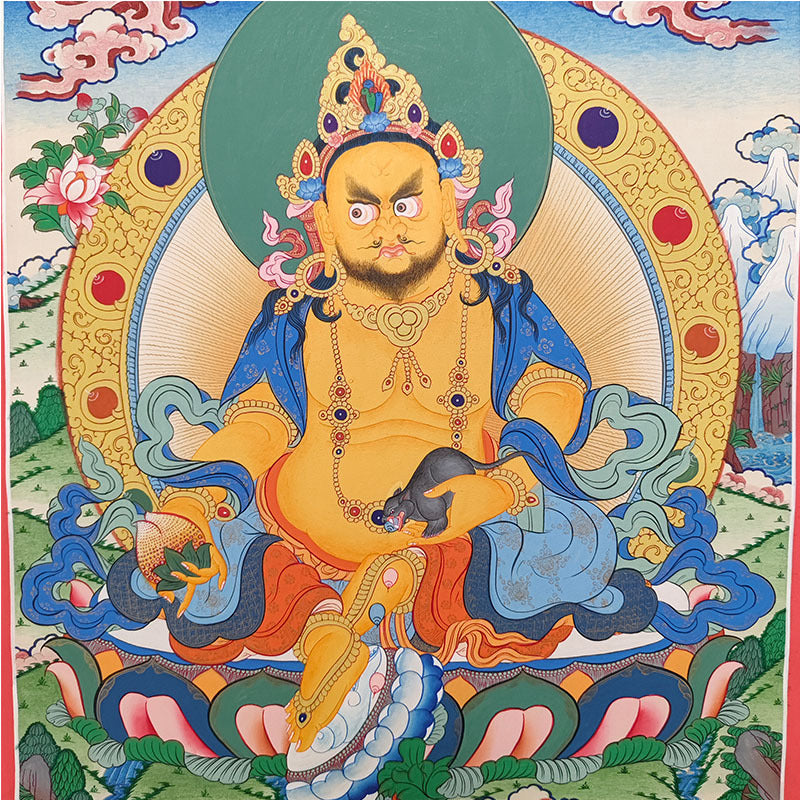 zensoullab Nepal Hand-painted Yellow God of Wealth Thangka Green Tara Vajrasattva Medicine Buddha Buddha Statue Entrance Living Room Decorative Hanging Painting