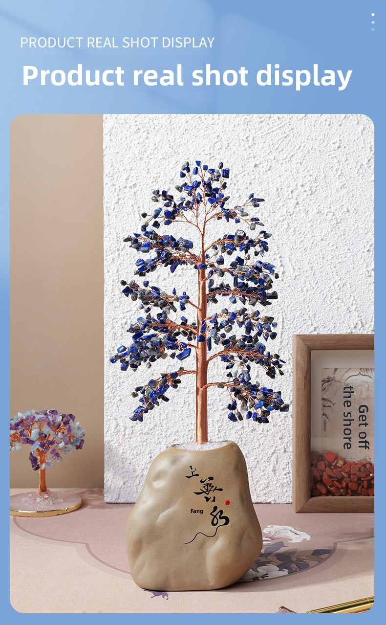 zensoullab Natural Yellow Crystal Crushed Stone Money Tree Hand-woven Copper Wire Home Office Opening Housewarming Wealth Tree Gift Ornament