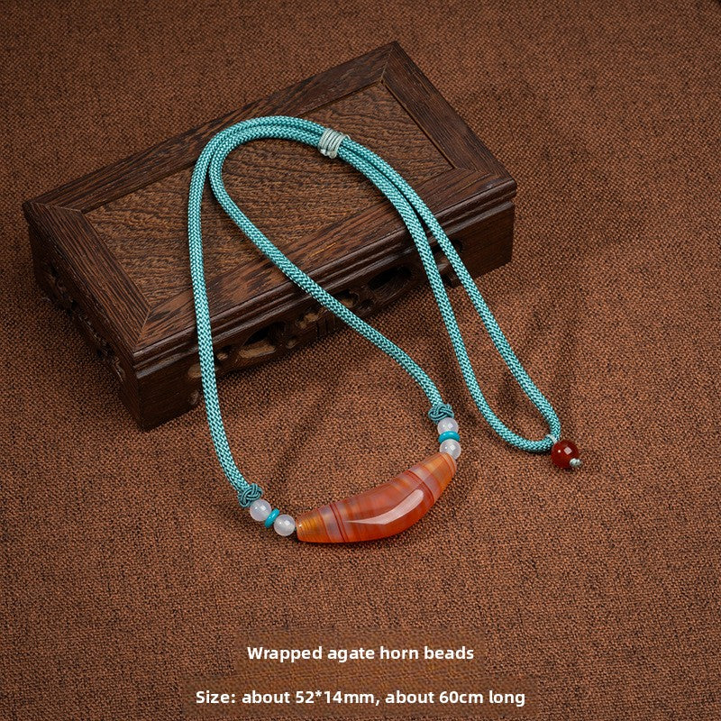 Zensoullab Natural Tibetan Lotus Master Three-Eye Multi-Totem Tibet Beads Necklace Agate Pendant Men's and Women's Woven Necklace in Stock