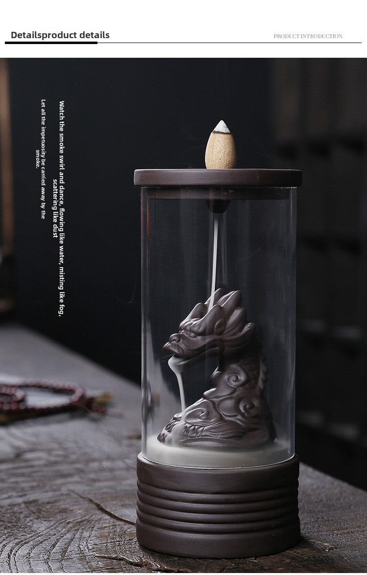 zensoullab Purple Clay Backflow Incense Burner Home Decor Ornament Craft Creative Windproof Cover Dragon Backflow Incense Burner
