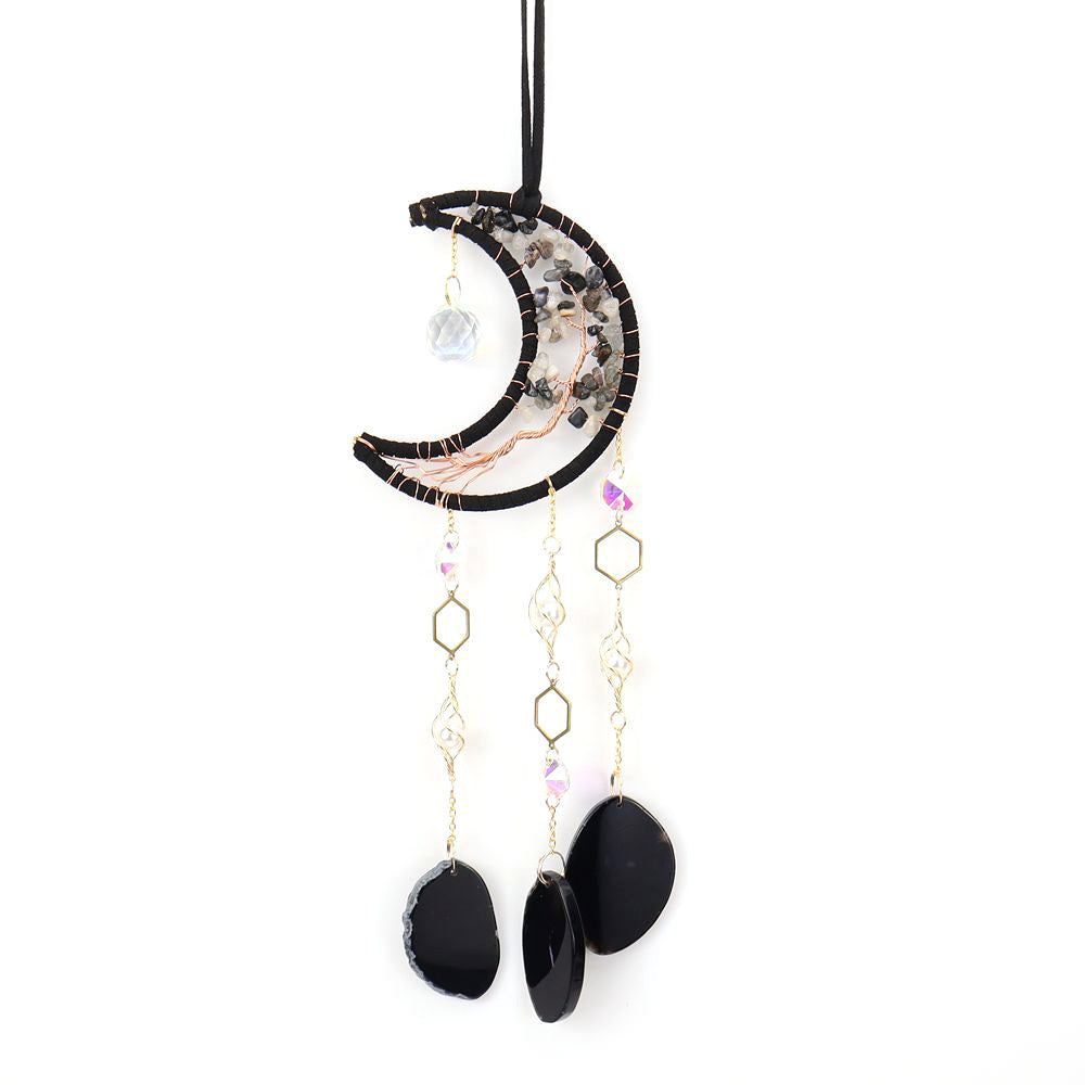 zensoullab Live Sun Catcher Crystal Moon Black Agate Slice Lamp Hanging Decoration Garden Crystal Accessories T28