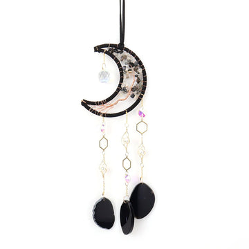 zensoullab Live Sun Catcher Crystal Moon Black Agate Slice Lamp Hanging Decoration Garden Crystal Accessories T28