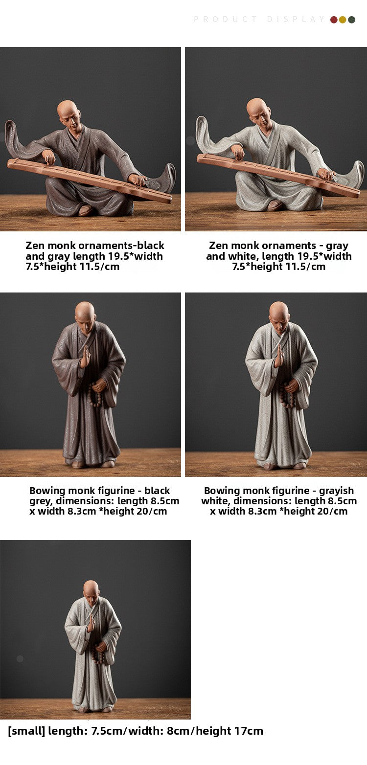 zensoullab Zen Style Chinese Living Room Purple Clay Little Monk Creative Ornament Ceramic Figure Study Entrance Hall Display Shelf Fish Tank Decoration