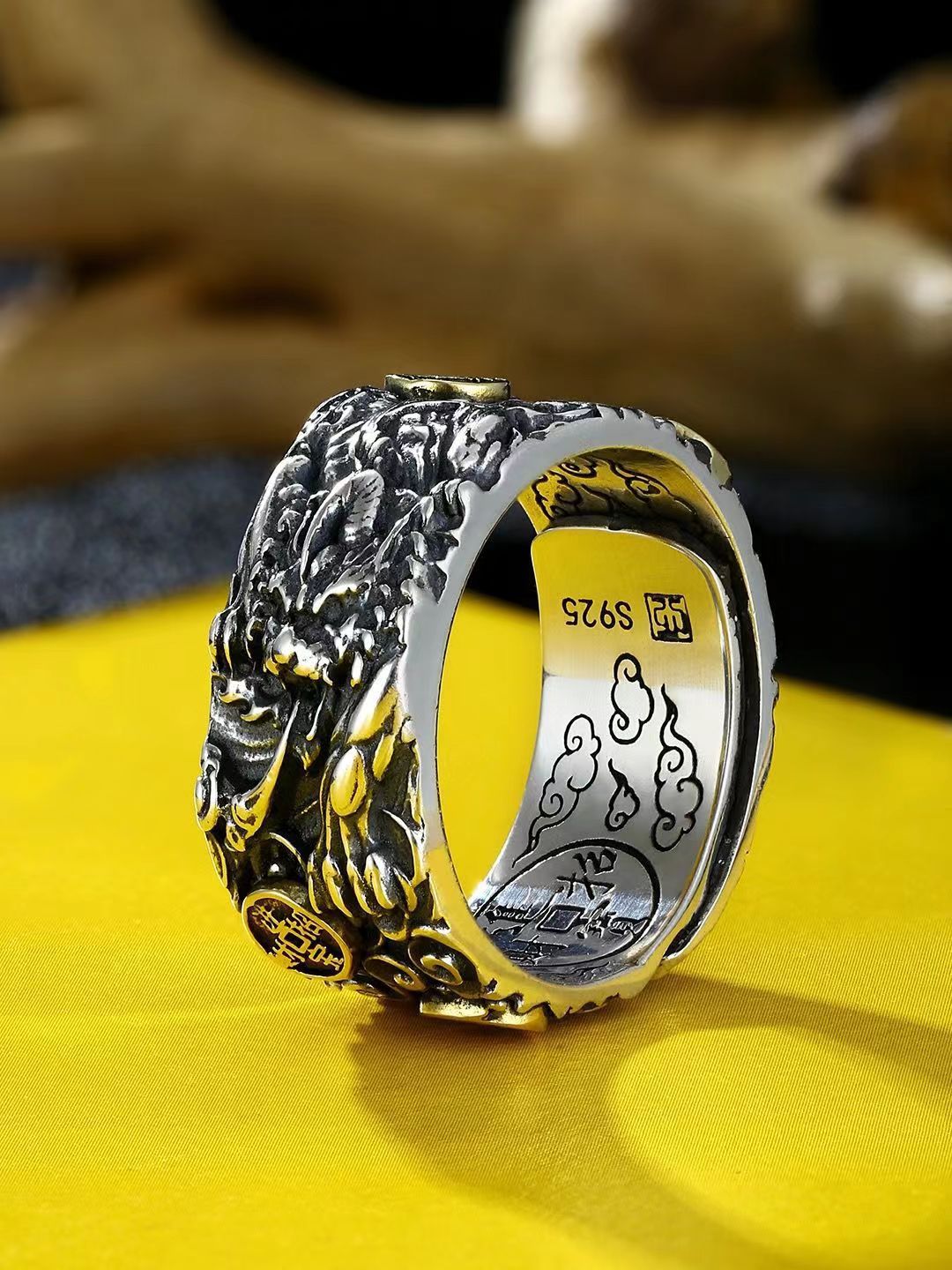 zensoullab Vintage Ethnic Style Domineering Men's Money Pixiu Cloud Ring Fashionable Personality Women's Retro Jewelry Couple Rings