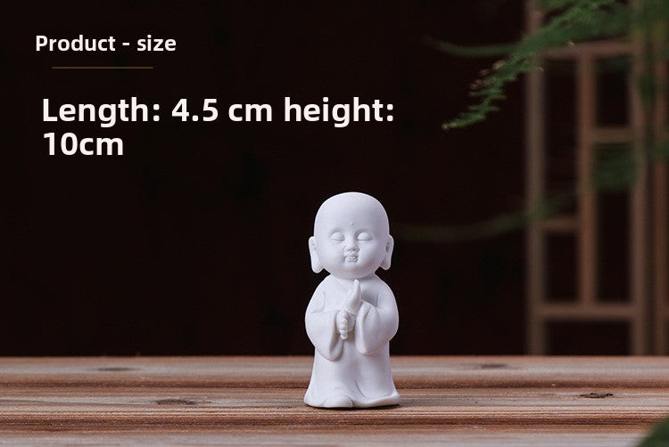 zensoullab Zen Ceramic Little Monk New Chinese Style Home Decor White Porcelain Figure Little Novice Living Room Study TV Cabinet Ornament