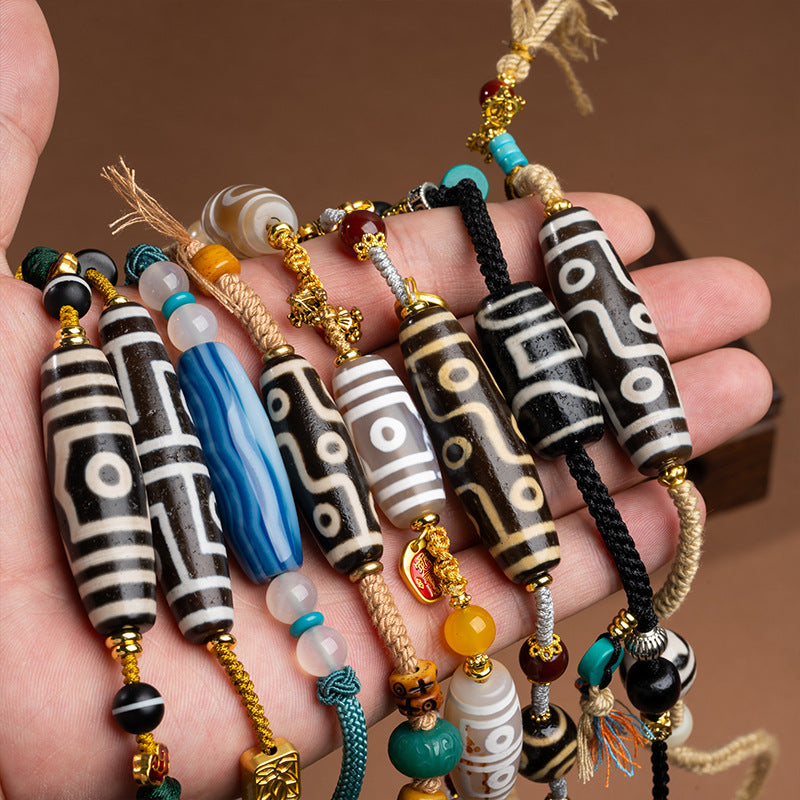 Zensoullab Natural Tibetan Lotus Master Three-Eye Multi-Totem Tibet Beads Necklace Agate Pendant Men's and Women's Woven Necklace in Stock