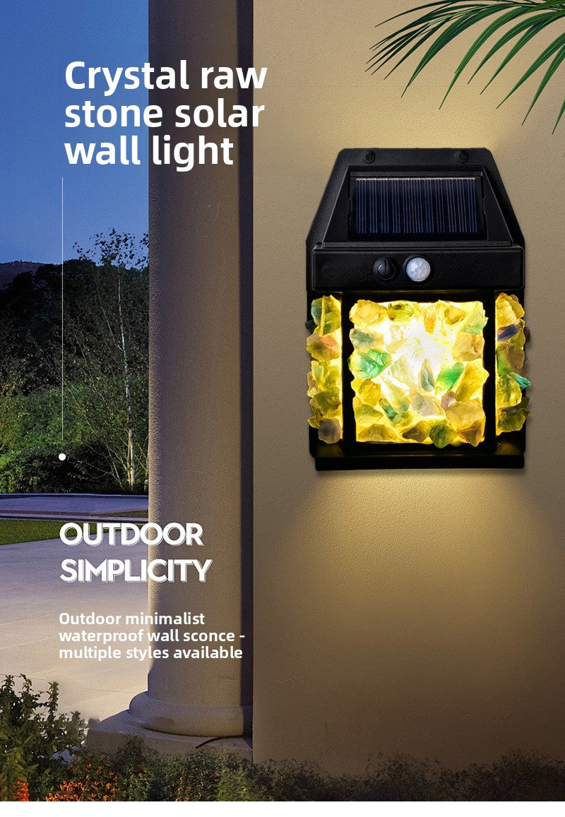 zensoullab Natural Crystal Raw Stone Solar Wall Light Outdoor Courtyard Waterproof Sensor Lighting Household Night Light