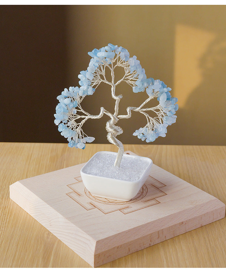 zensoullab Natural Aquamarine Crystal Raw Stone Tree of Life Wealth-Attracting Desktop Office Ornament Crystal Craft