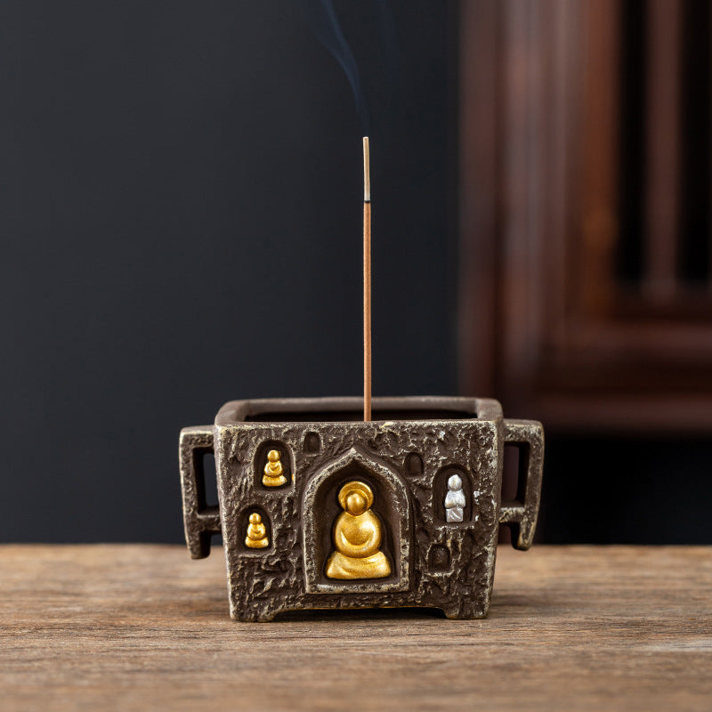 zensoullab Dunhuang Zen Buddhist Nine-Hole Incense Holder Ceramic Purple Clay Chinese Style Home Incense Tray Stand Agarwood Incense Burner Incense Burner