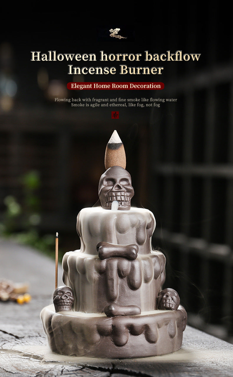 zensoullab Hot-Selling New Incense Burner Creative Cake Skull Head Backflow Incense Burner Craft Ornament