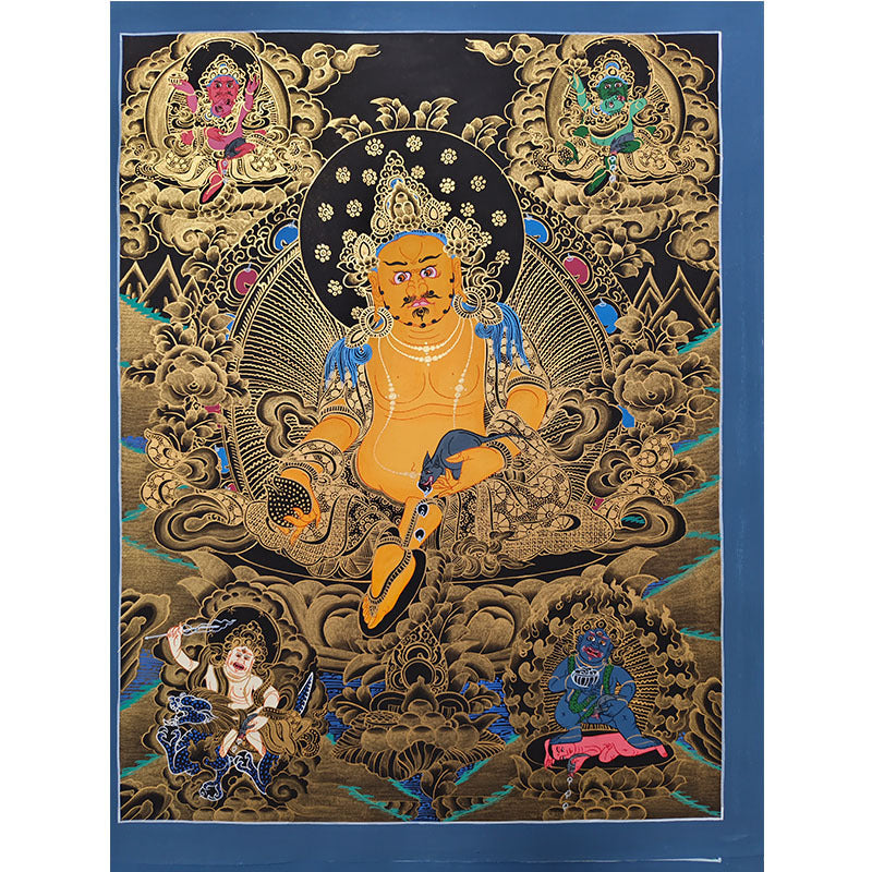 zensoullab Nepal Hand-painted Yellow God of Wealth Thangka Classic Red Thangka Black Thangka Five Gods of Wealth Buddha Tibetan Buddhist Hall Worship Decoration Hanging Painting