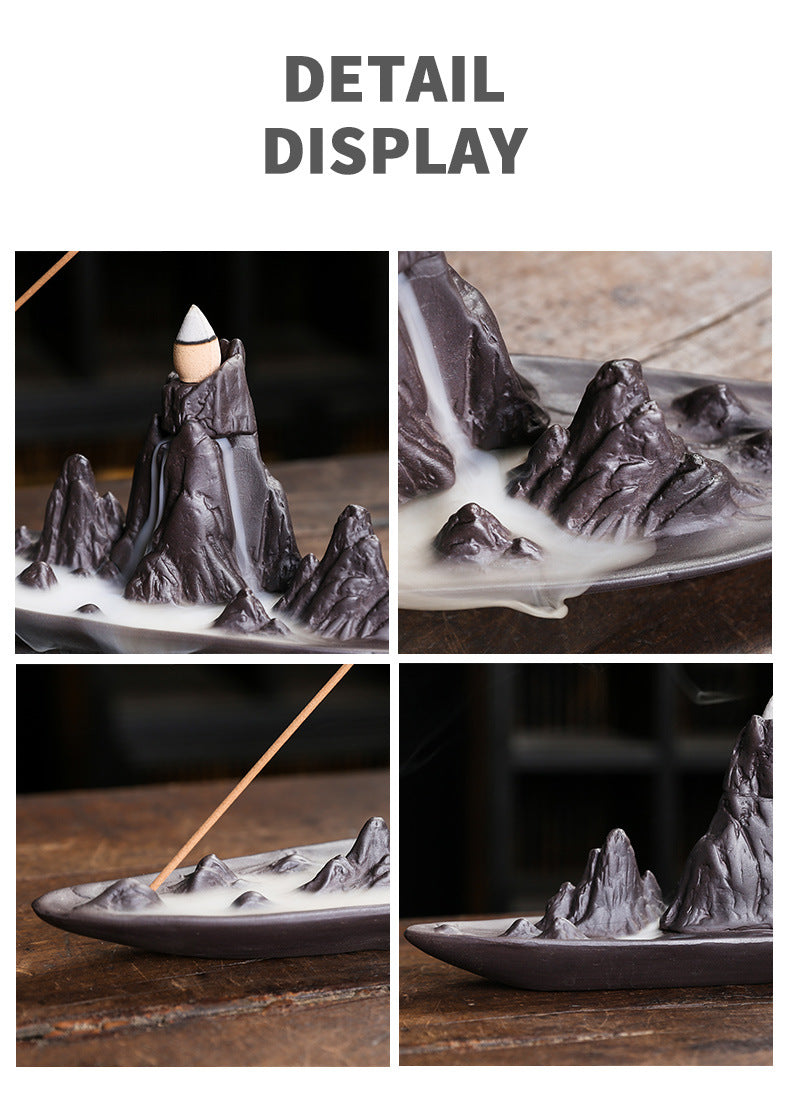 zensoullab Purple Clay Sandalwood Incense Burner Incense Holder Incense Stick Backflow Incense Burner Creative Mountain Water Backflow Incense Burner Home Decor