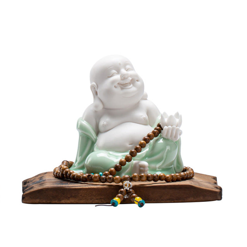 zensoullab Creative New Chinese Style Ceramic Maitreya Buddha Statue Desktop Ornament Home Incense Holder Incense Burner Incense Tray