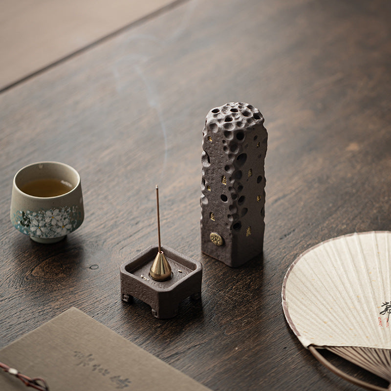 zensoullab Retro Zen Incense Burner Incense Holder Home Ceramic Covered Incense Stand Incense Tray Creative Aromatherapy Burner Incense Accessories