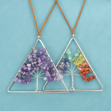 zensoullab Natural Raw Crystal Stone Gravel Christmas Tree Triangle Hanging Holiday Home Decoration