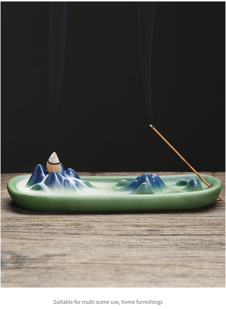 zensoullab Ceramic Incense Backflow Aromatherapy Burner Creative Mountain Water Flow Home Backflow Incense Holder Sandalwood Burner Craft