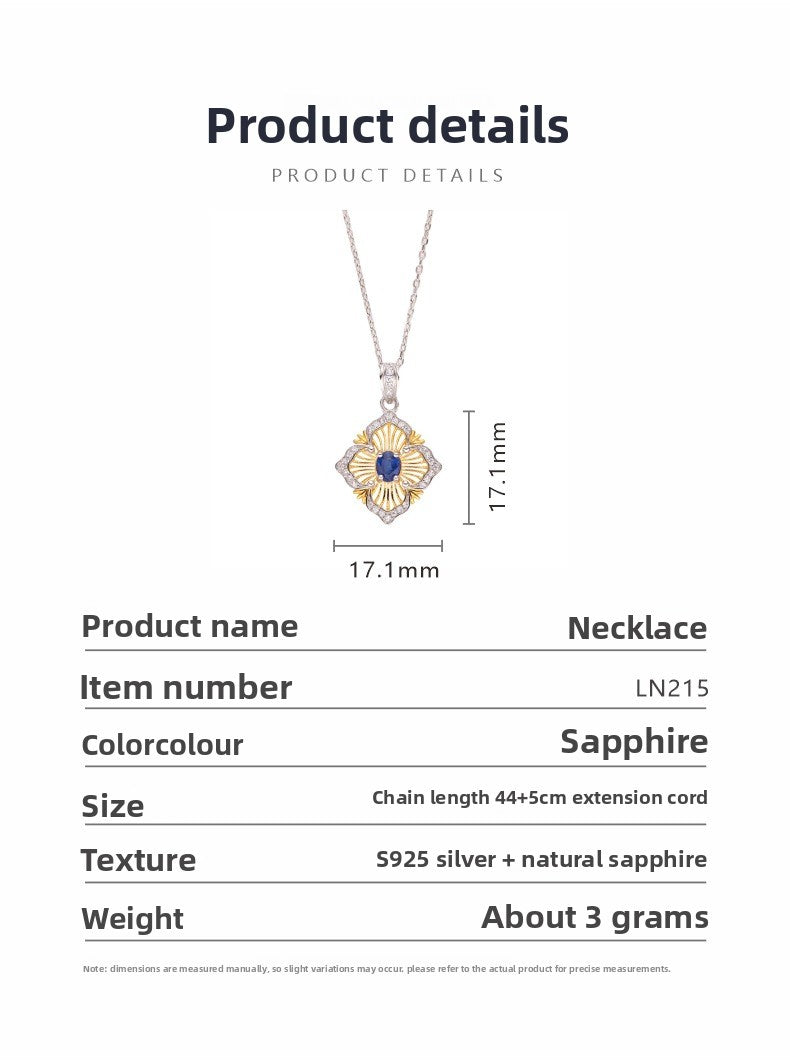 zensoullab Colorful Treasure Collarbone Chain S925 Sterling Silver Inlaid with Natural Sapphire Necklace for Women Light Luxury
