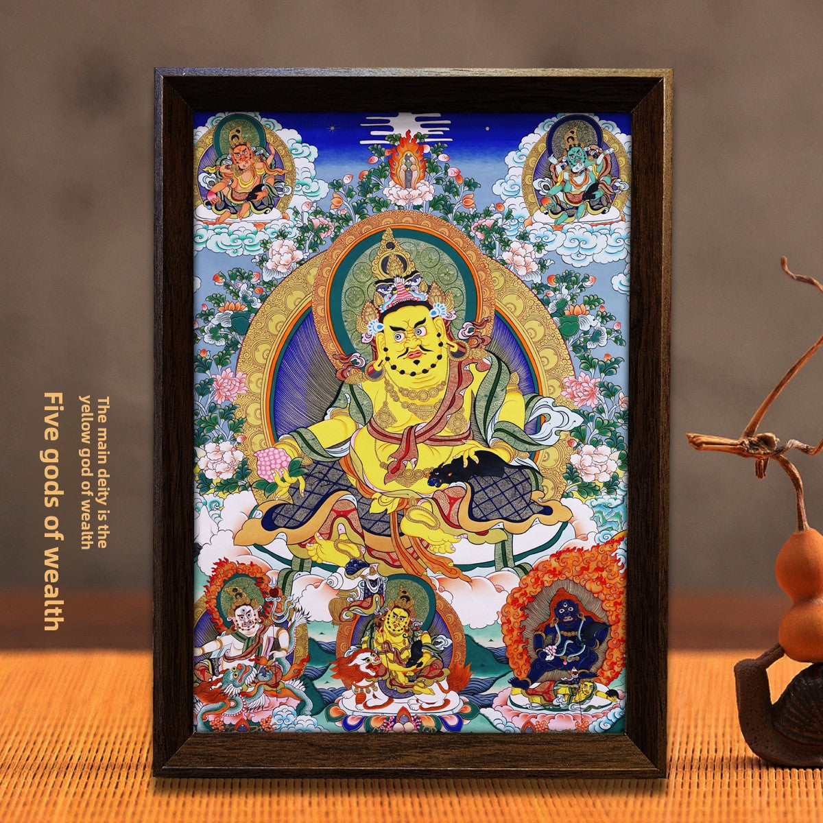 zensoullab Thangka Yellow God of Wealth Mahakala Buddha Statue Hanging Painting Desktop Display Guanyin Bodhisattva Wealth Attraction Entrance Decoration Painting