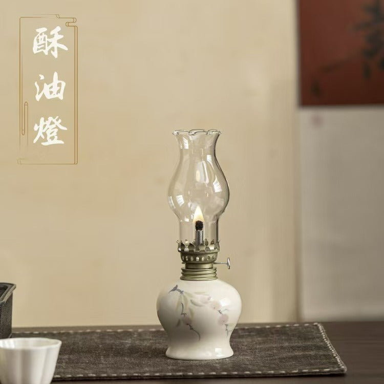 zensoullab Glass Butter Lamp Eternal Light Offering Lamp Household Oil Lamp Creative Ornament Ceramic Hand-painted Vegetable Oil Eco-friendly Night Light