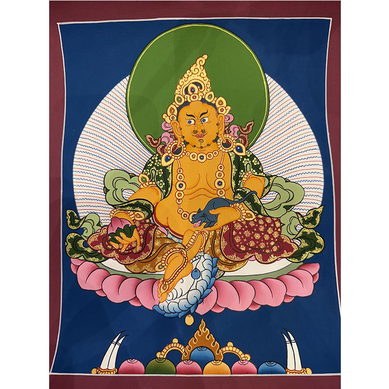 zensoullab Nepal Hand-painted Yellow God of Wealth Green Tara Manjushri Four-armed Guanyin Medicine Buddha Buddha Statue Thangka Table Decoration Hanging Painting