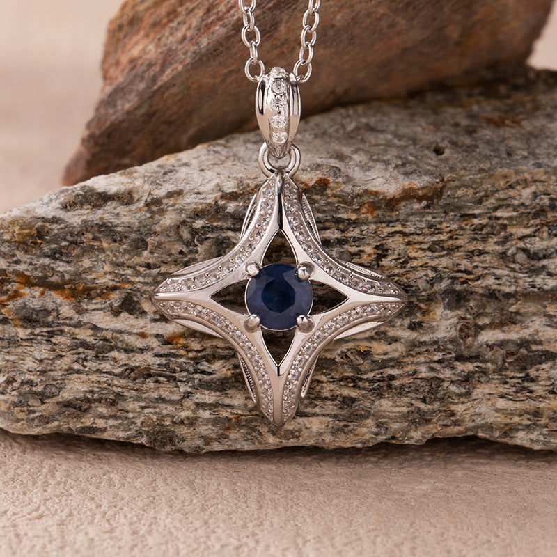 zensoullab Natural Sapphire Diopside Topaz Aquamarine Colorful Gemstone Necklace for Women S925 Silver Star Pendant