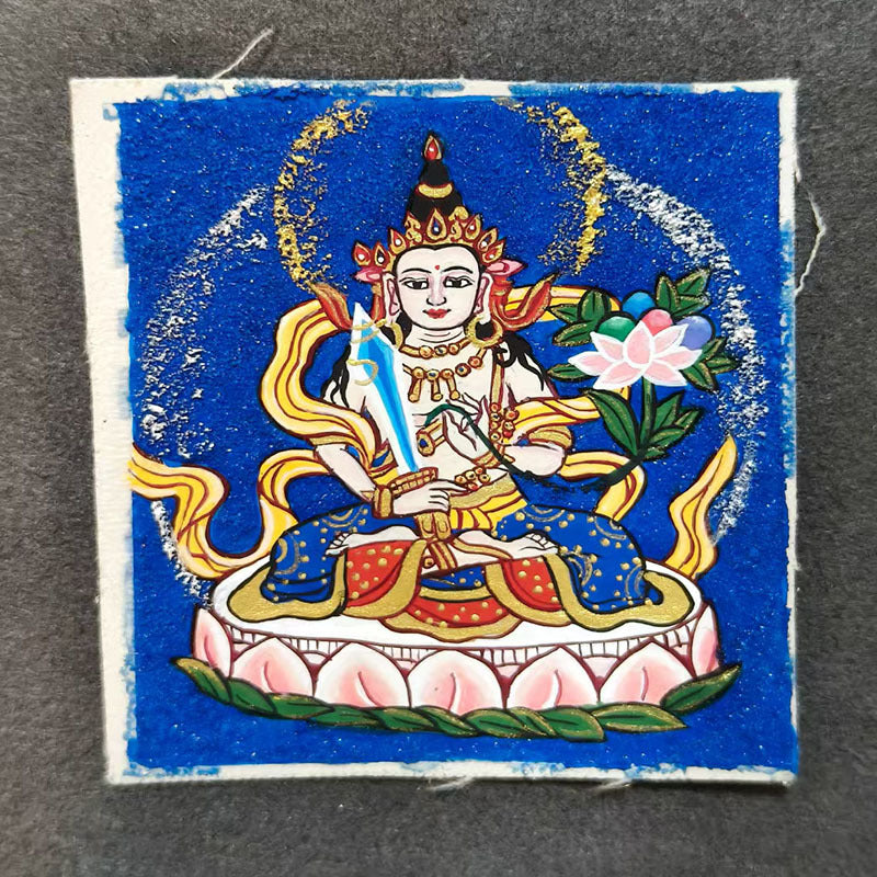 zensoullab Thangka Hand-painted Small Thangka Samantabhadra Green Tara Yellow Wealth God Manjushri Four-armed Guanyin Tibetan Small Thangka Pendant