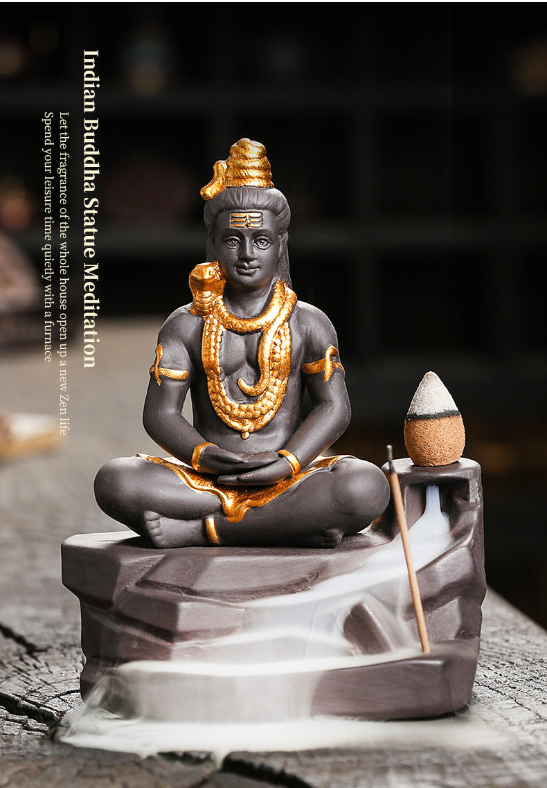zensoullab Buddha Statue Zen Home Decor Craft Creative Southeast Asian Shiva Buddha Statue Backflow Incense Burner