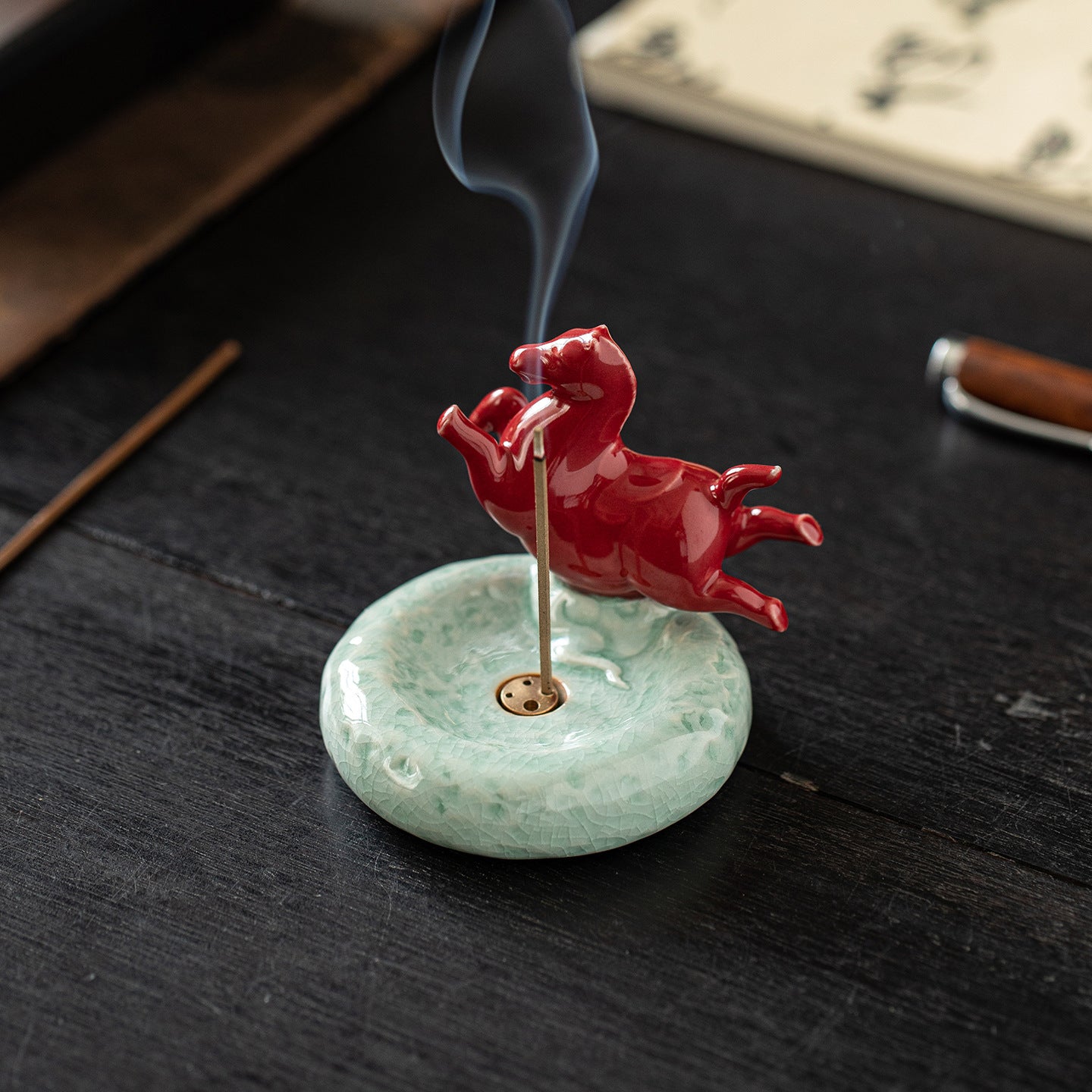 zensoullab Ceramic Small Tang Horse Incense Burner Creative Incense Holder Home Indoor Aromatherapy Burner Sandalwood Agarwood Incense Holder Incense Device
