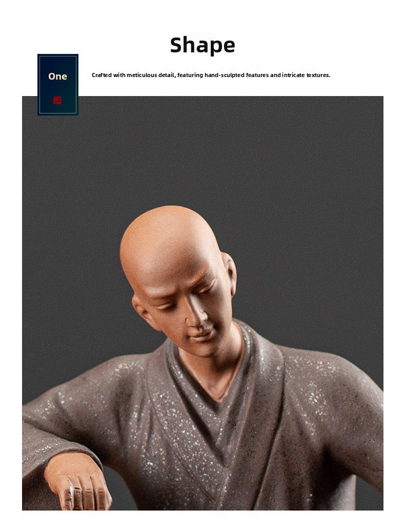 zensoullab Zen Style Chinese Living Room Purple Clay Little Monk Creative Ornament Ceramic Figure Study Entrance Hall Display Shelf Fish Tank Decoration
