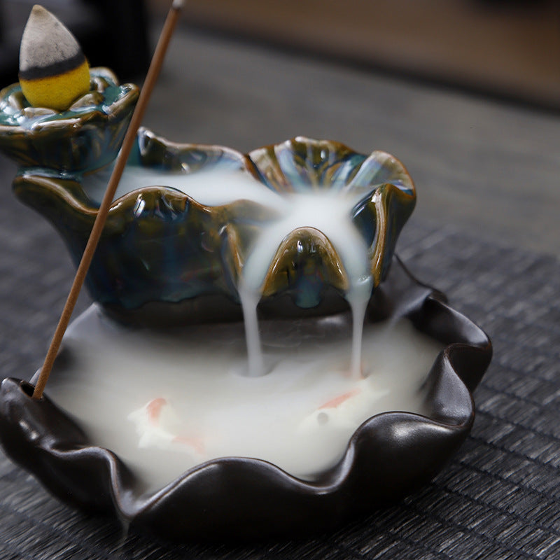 zensoullab Backflow Incense Burner Creative Home Decor Ceramic Burner Craft Zen Double Fish Backflow Sandalwood Ornament