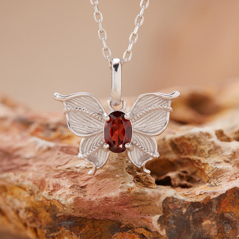 zensoullab Butterfly Style Gemstone Necklace Women's Jewelry Set S925 Sterling Silver Inlaid with Natural Sapphire Tanzanite