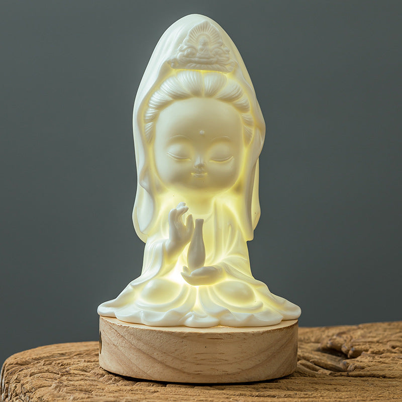 zensoullab Premium Ceramic Guanyin Bodhisattva Home Decoration Cute Desktop Ornament Office Entrance Peace Car Gift